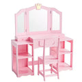 Tocador infantil con silla, armario tocador 2 en 1 para niñas con espejo triple plegable