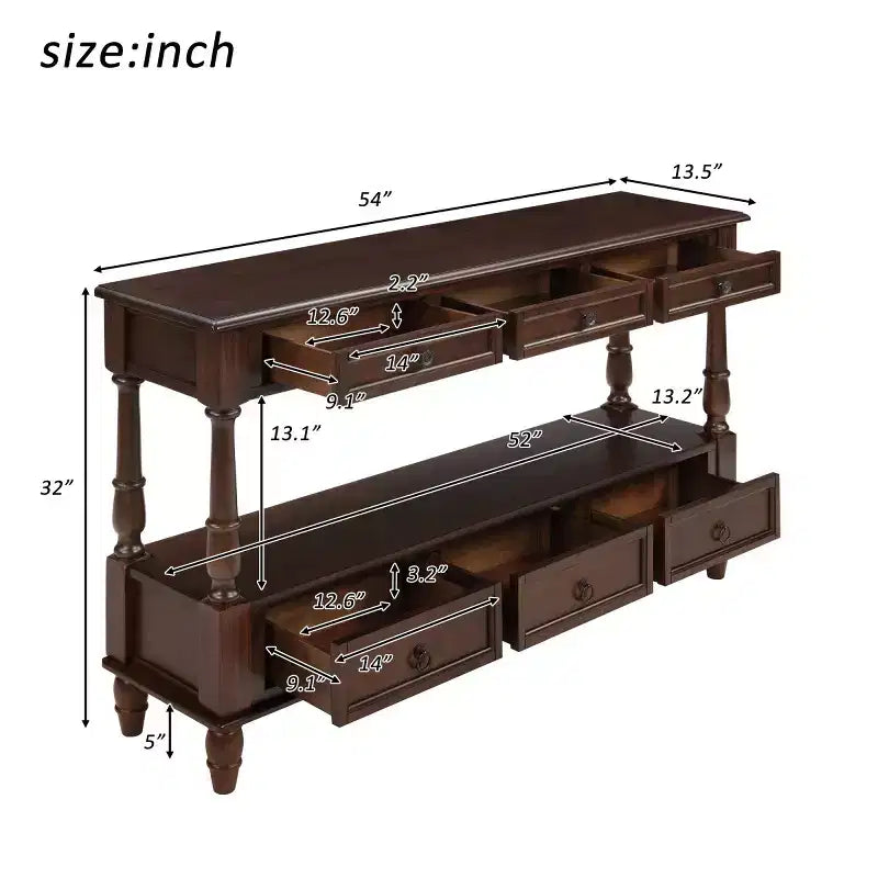 Mesa consola estrecha de madera maciza de 54 con almacenamiento, mesa moderna para sofá de 2 niveles, mesa de entrada para sala de estar, pasillo o recibidor