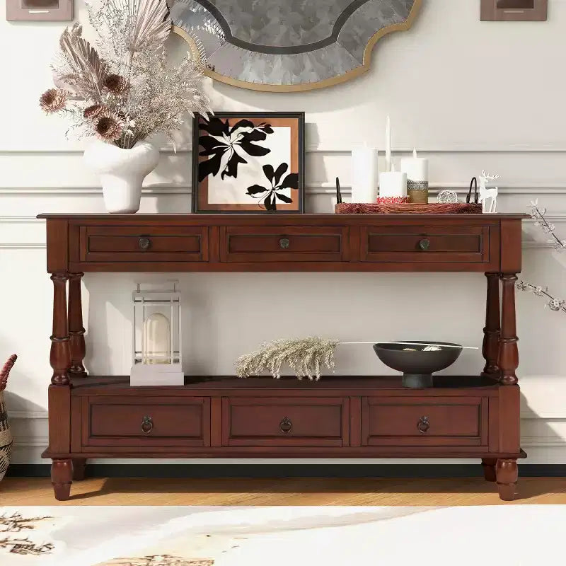 Table console étroite de 54 en bois massif avec rangement, table de canapé moderne à 2 niveaux, table d’entrée pour le salon, le couloir ou le vestibule
