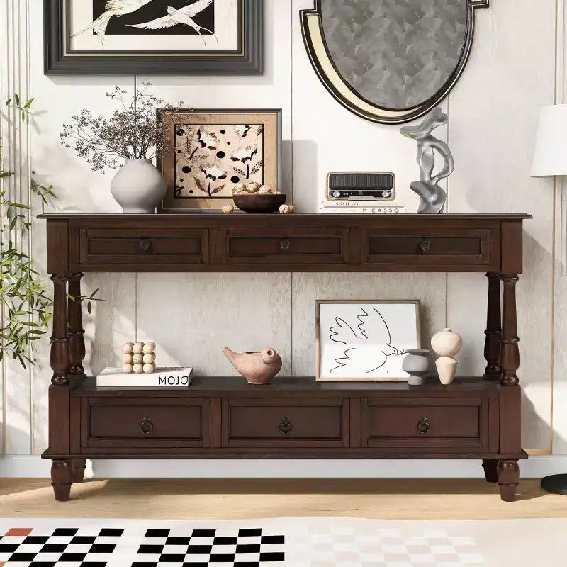 Mesa consola estrecha de madera maciza de 54 con almacenamiento, mesa moderna para sofá de 2 niveles, mesa de entrada para sala de estar, pasillo o recibidor