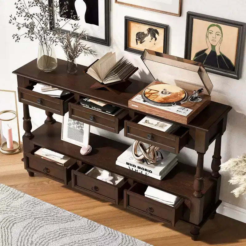 Table console étroite de 54 en bois massif avec rangement, table de canapé moderne à 2 niveaux, table d’entrée pour le salon, le couloir ou le vestibule