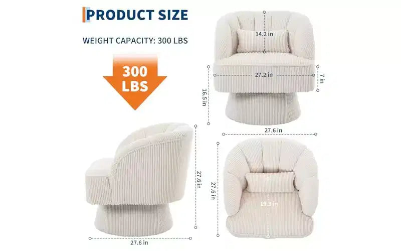 Sillón giratorio tipo barril de terciopelo, gira 360°, con acolchado grueso, estilo moderno de mediados de siglo para sala de estar o dormitorio, gris