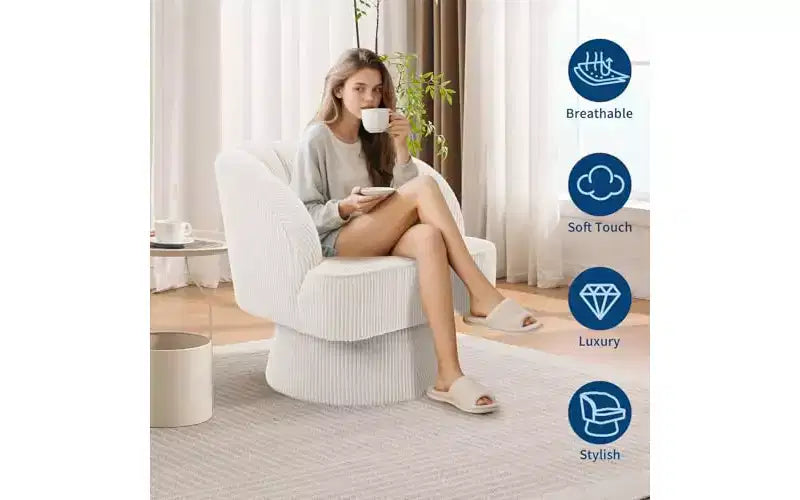 Sillón giratorio tipo barril de terciopelo, gira 360°, con acolchado grueso, estilo moderno de mediados de siglo para sala de estar o dormitorio, gris