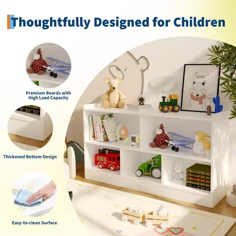 Kinder-Bücherregal aus Holz mit 5 Fächern und 2 Ebenen, offenes Regal zur Aufbewahrung von Spielzeug, für Spielzimmer, Kinderzimmer, Klassenzimmer und Kindergarten