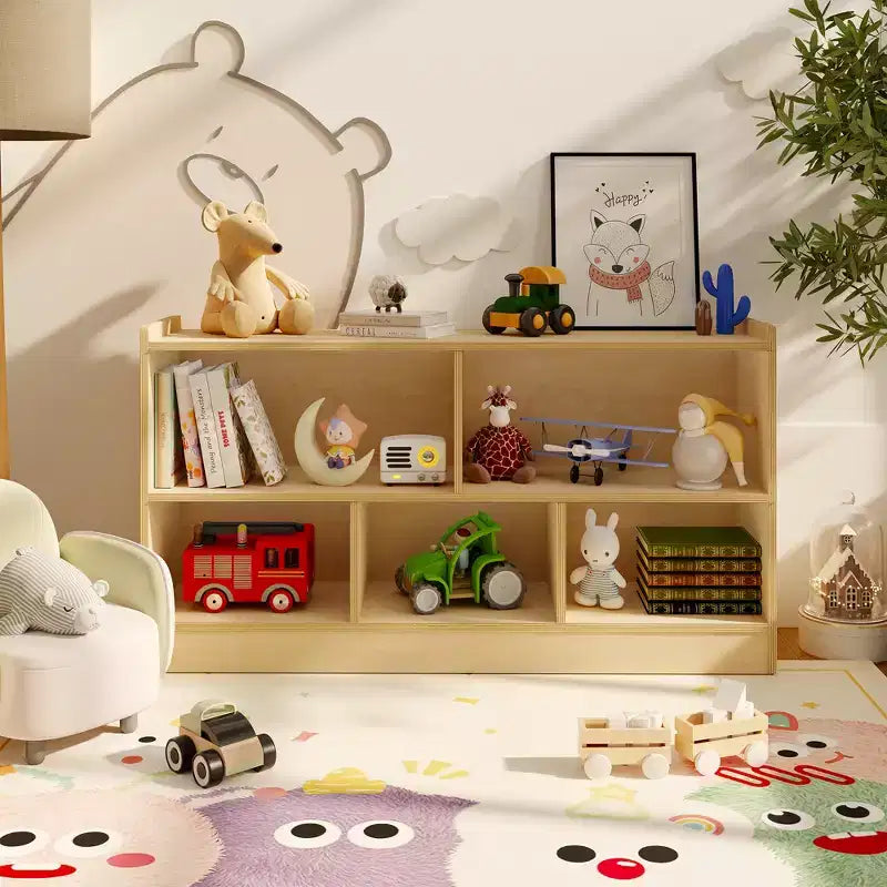 Kinder-Bücherregal aus Holz mit 5 Fächern und 2 Ebenen, offenes Regal zur Aufbewahrung von Spielzeug, für Spielzimmer, Kinderzimmer, Klassenzimmer und Kindergarten