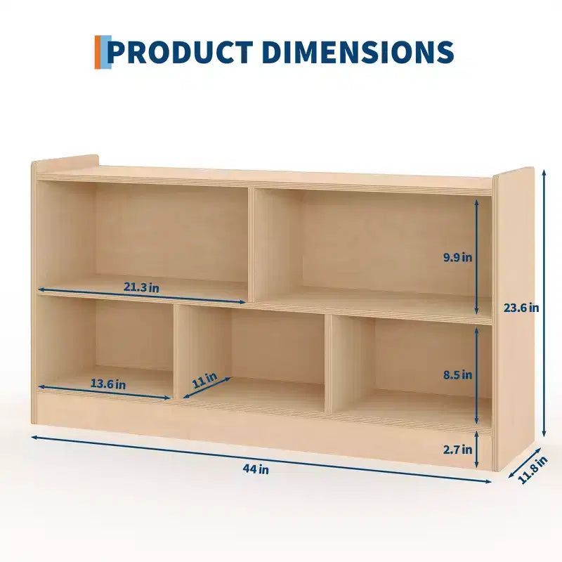 Kinder-Bücherregal aus Holz mit 5 Fächern und 2 Ebenen, offenes Regal zur Aufbewahrung von Spielzeug, für Spielzimmer, Kinderzimmer, Klassenzimmer und Kindergarten