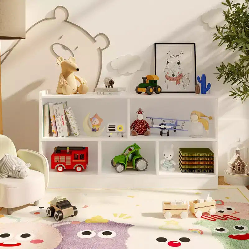 Kinder-Bücherregal aus Holz mit 5 Fächern und 2 Ebenen, offenes Regal zur Aufbewahrung von Spielzeug, für Spielzimmer, Kinderzimmer, Klassenzimmer und Kindergarten