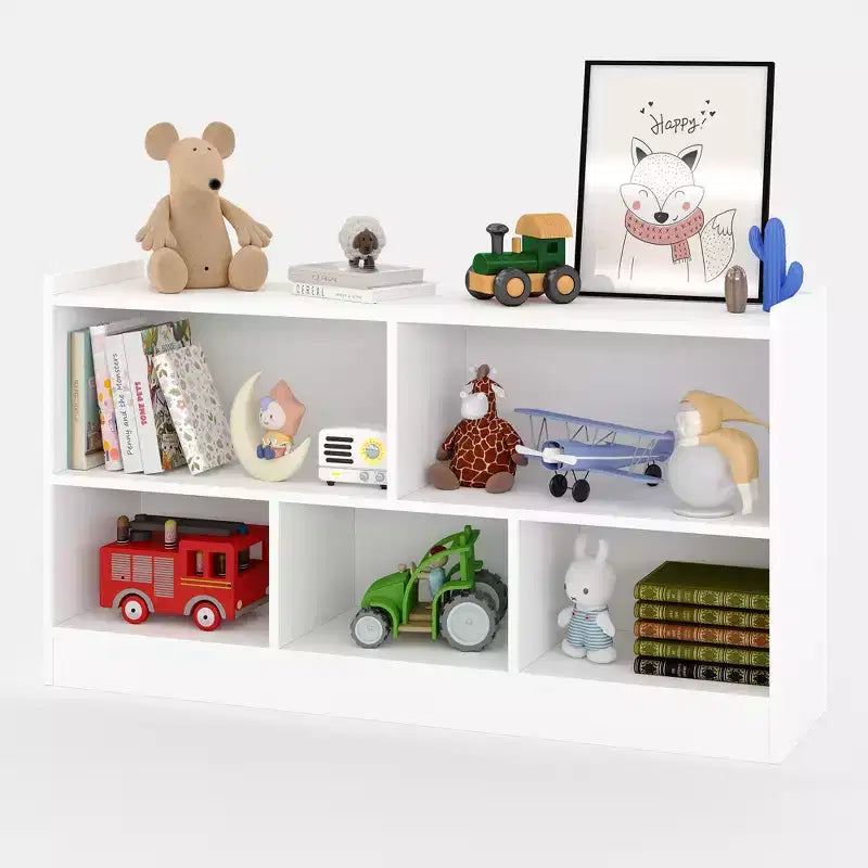 Kinder-Bücherregal aus Holz mit 5 Fächern und 2 Ebenen, offenes Regal zur Aufbewahrung von Spielzeug, für Spielzimmer, Kinderzimmer, Klassenzimmer und Kindergarten