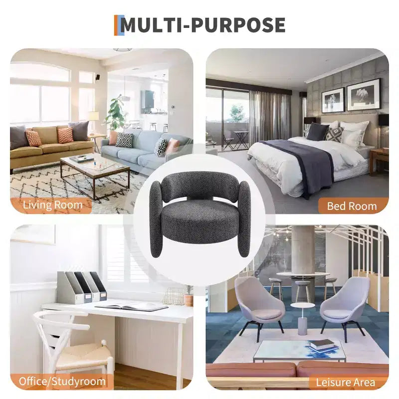 Sillón decorativo extragrande moderno de chenilla tipo barril, sillón de mediados de siglo con respaldo abierto, tapizado suave y acogedor para sala de estar, dormitorio y oficina