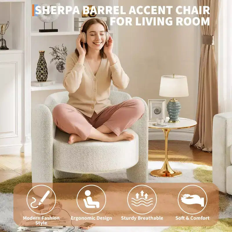 Übergroßer moderner Chenille-Rundsessel, Lounge-Sessel im Mid-Century-Stil mit offenem Rücken, weich und gemütlich gepolstert, für Wohnzimmer, Schlafzimmer und Büro