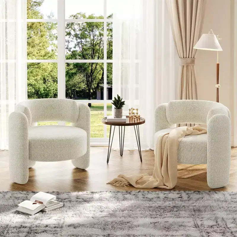 Übergroßer moderner Chenille-Rundsessel, Lounge-Sessel im Mid-Century-Stil mit offenem Rücken, weich und gemütlich gepolstert, für Wohnzimmer, Schlafzimmer und Büro