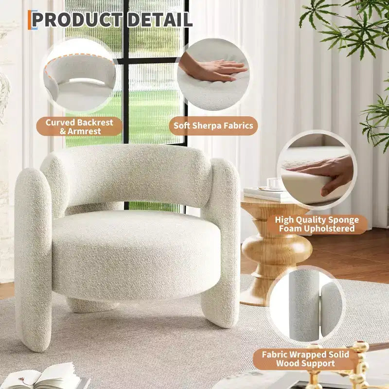Übergroßer moderner Chenille-Rundsessel, Lounge-Sessel im Mid-Century-Stil mit offenem Rücken, weich und gemütlich gepolstert, für Wohnzimmer, Schlafzimmer und Büro
