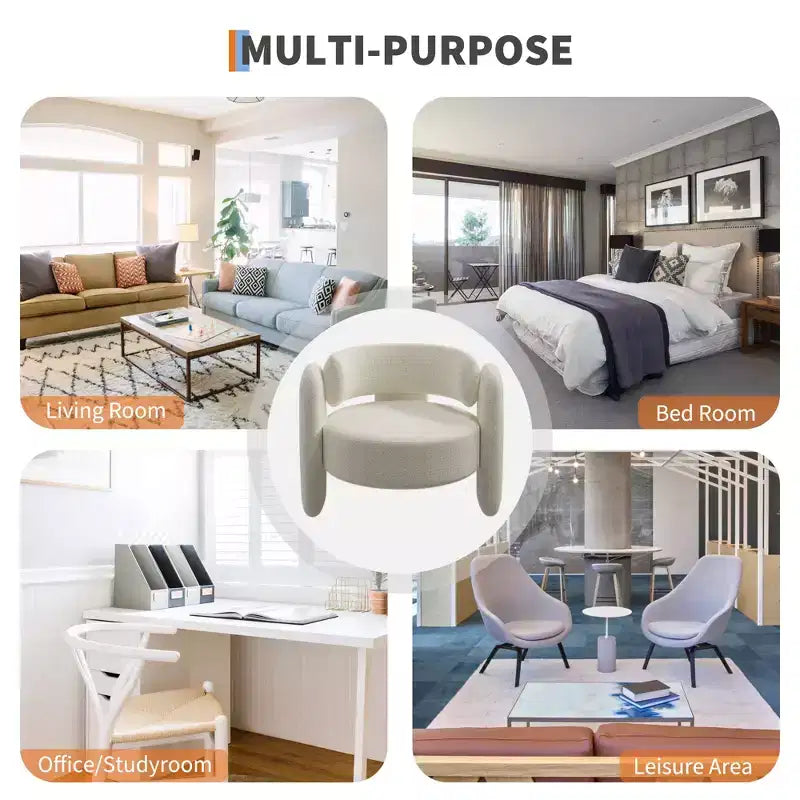 Sillón decorativo extragrande moderno de chenilla tipo barril, sillón de mediados de siglo con respaldo abierto, tapizado suave y acogedor para sala de estar, dormitorio y oficina