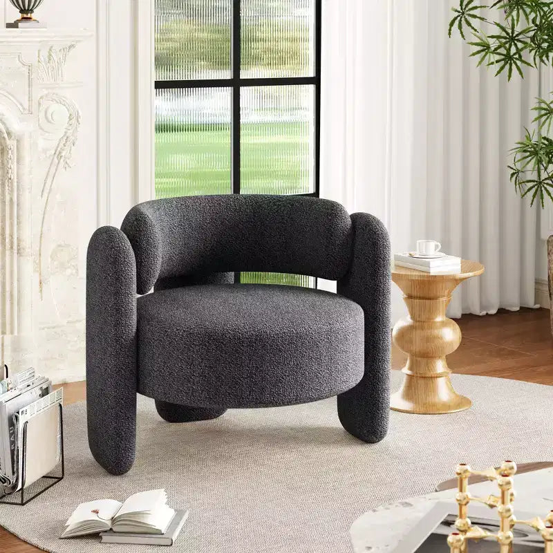 Übergroßer moderner Chenille-Rundsessel, Lounge-Sessel im Mid-Century-Stil mit offenem Rücken, weich und gemütlich gepolstert, für Wohnzimmer, Schlafzimmer und Büro