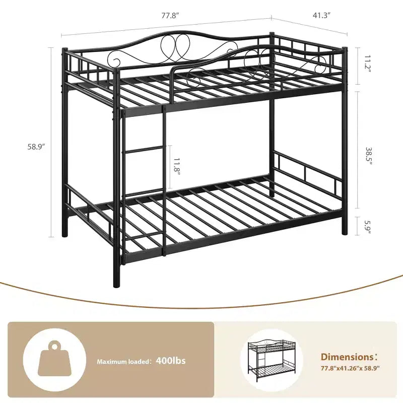 Lit superposé deux places avec échelle et barrières de sécurité intégrales, structure robuste en métal, silencieux, sans sommier, montage facile