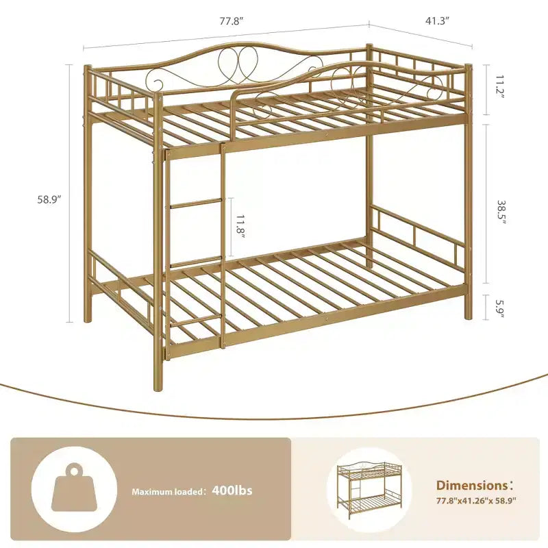 Lit superposé deux places avec échelle et barrières de sécurité intégrales, structure robuste en métal, silencieux, sans sommier, montage facile