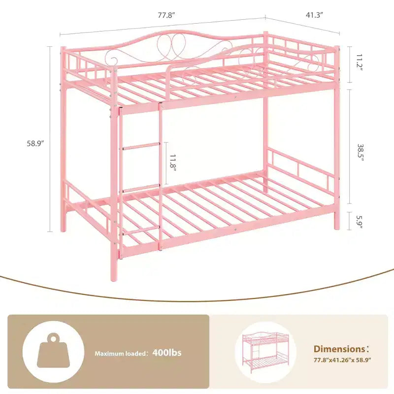 Lit superposé deux places avec échelle et barrières de sécurité intégrales, structure robuste en métal, silencieux, sans sommier, montage facile