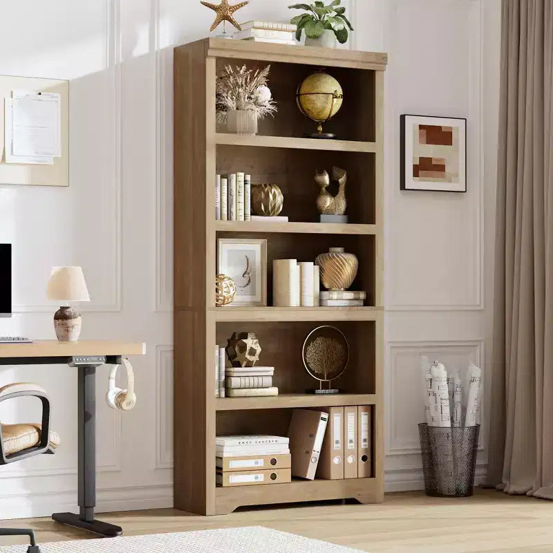 Estantería de estilo rústico de 5 niveles, librero alto de 69 con estantes ajustables y diseño antideslizante, estante abierto para oficina en casa y sala de estar