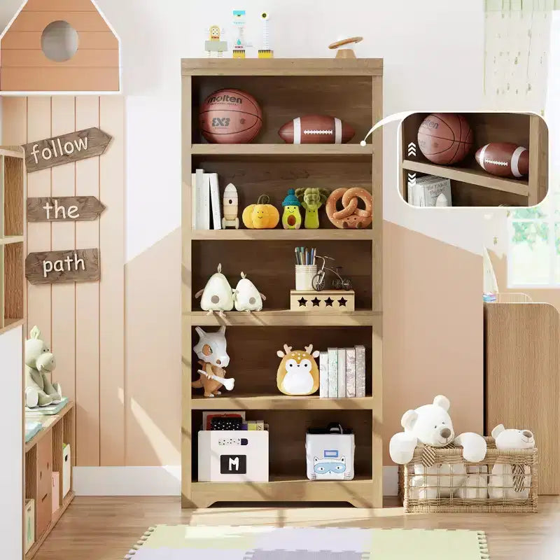 Estantería de estilo rústico de 5 niveles, librero alto de 69 con estantes ajustables y diseño antideslizante, estante abierto para oficina en casa y sala de estar