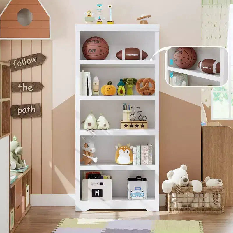 Estantería de estilo rústico de 5 niveles, librero alto de 69 con estantes ajustables y diseño antideslizante, estante abierto para oficina en casa y sala de estar