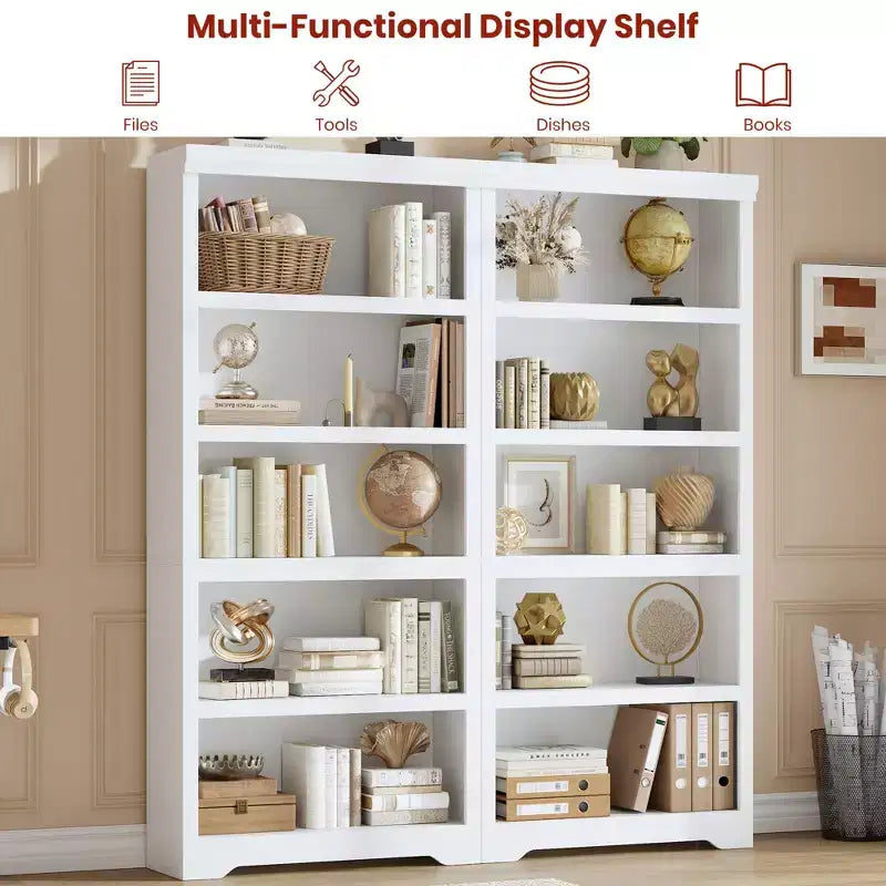 Bücherregal im Landhausstil mit 5 Ebenen, 69 hoch, mit verstellbaren Ablagen und rutschfestem Design, offenes Aufbewahrungsregal für Homeoffice und Wohnzimmer
