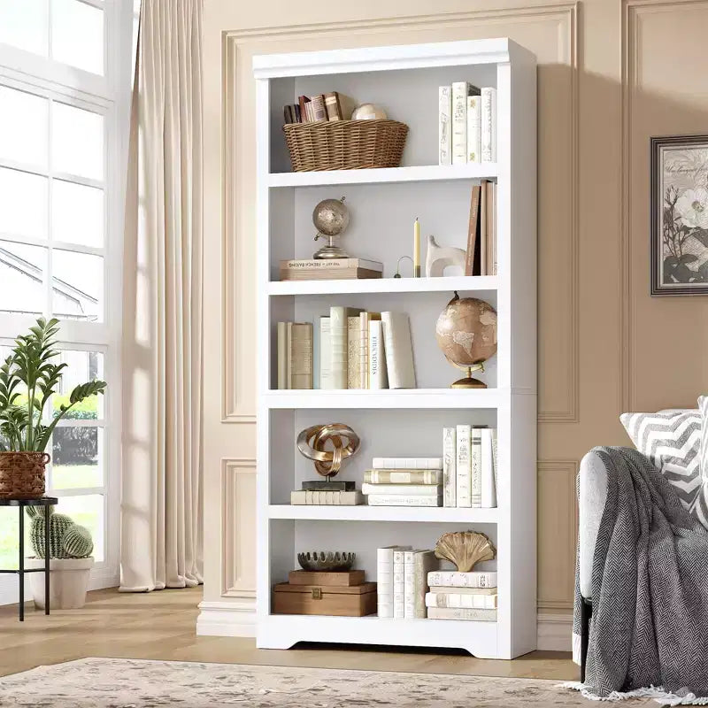Bücherregal im Landhausstil mit 5 Ebenen, 69 hoch, mit verstellbaren Ablagen und rutschfestem Design, offenes Aufbewahrungsregal für Homeoffice und Wohnzimmer
