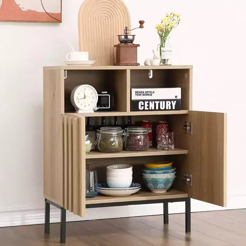 Buffet avec rangement et 2 portes cannelées, table de bar en bois pour entrée, couloir, cuisine, salle à manger ou salon
