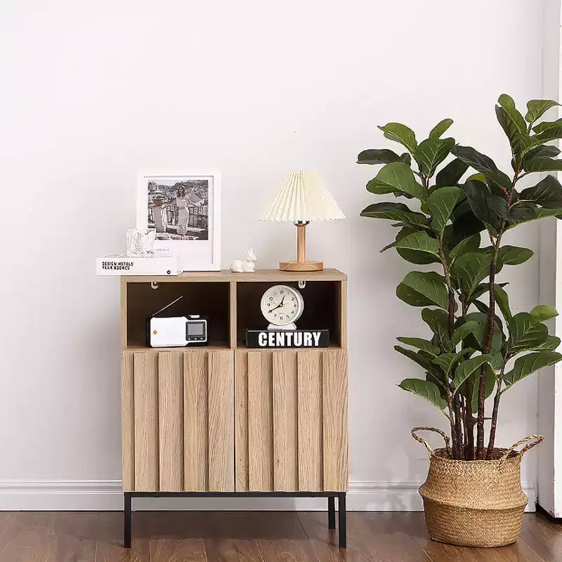 Buffet avec rangement et 2 portes cannelées, table de bar en bois pour entrée, couloir, cuisine, salle à manger ou salon