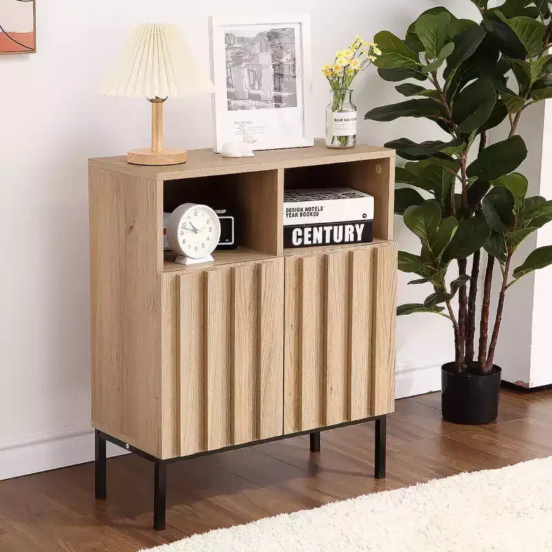 Buffet avec rangement et 2 portes cannelées, table de bar en bois pour entrée, couloir, cuisine, salle à manger ou salon