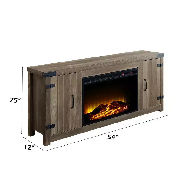 Kamin in rustikaler Eichenoptik mit 2 Aufbewahrungsschubladen