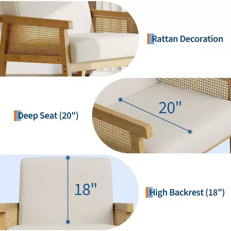 Sillón decorativo de ratán - sillón bouclé, sillón de lectura tapizado con estructura de madera, respaldo alto, sillón de descanso para sala de estar o dormitorio