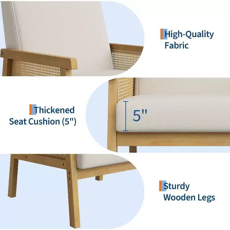 Sillón decorativo de ratán - sillón bouclé, sillón de lectura tapizado con estructura de madera, respaldo alto, sillón de descanso para sala de estar o dormitorio