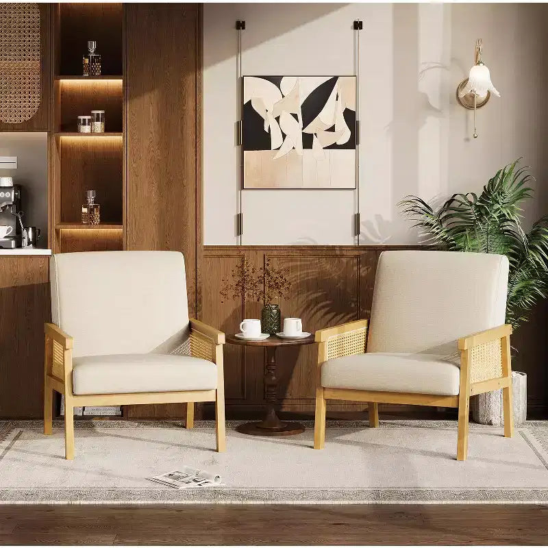 Sillón decorativo de ratán - sillón bouclé, sillón de lectura tapizado con estructura de madera, respaldo alto, sillón de descanso para sala de estar o dormitorio
