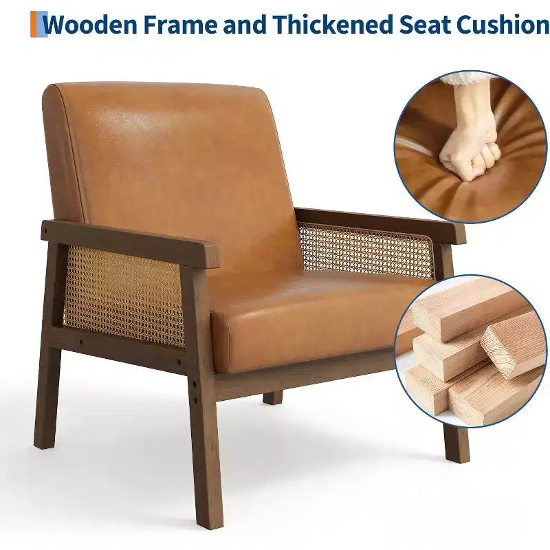 Sillón decorativo de ratán - sillón bouclé, sillón de lectura tapizado con estructura de madera, respaldo alto, sillón de descanso para sala de estar o dormitorio