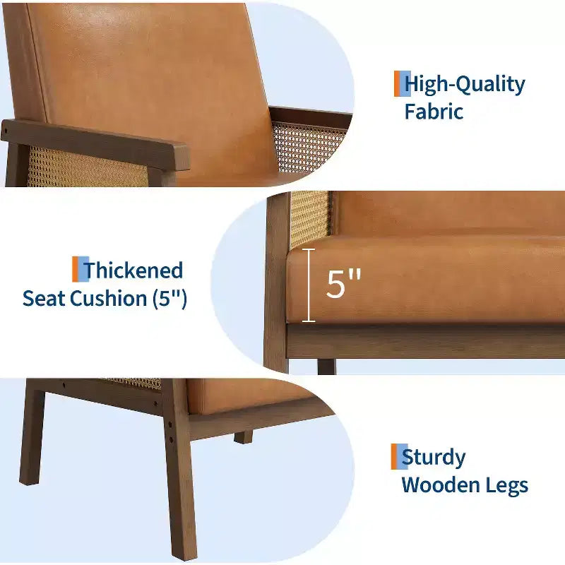 Sillón decorativo de ratán - sillón bouclé, sillón de lectura tapizado con estructura de madera, respaldo alto, sillón de descanso para sala de estar o dormitorio