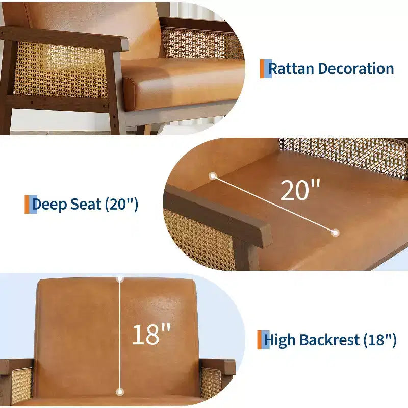 Sillón decorativo de ratán - sillón bouclé, sillón de lectura tapizado con estructura de madera, respaldo alto, sillón de descanso para sala de estar o dormitorio
