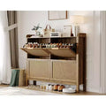 Schuhschrank aus Rattan mit 4 Klappschubladen, schmaler Boho-Farmhouse-Organizer für den Eingangsbereich
