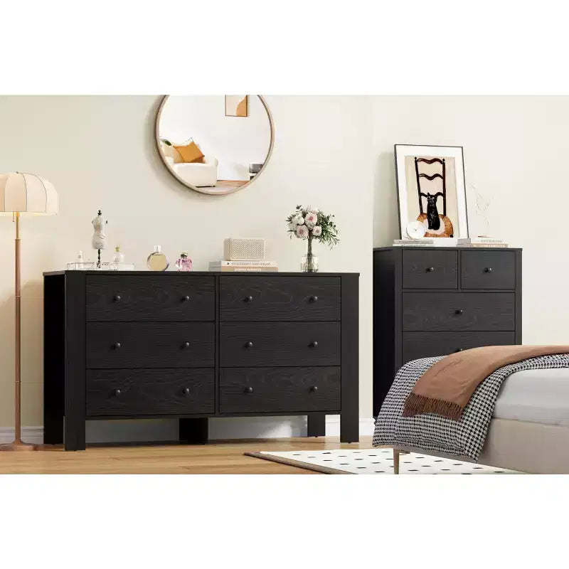Kommode mit 6 Schubladen fürs Schlafzimmer, moderne Doppelkommode mit Stauraumschubladen, Holzkommode für Schlafzimmer, Eingangsbereich, Flur und Büro
