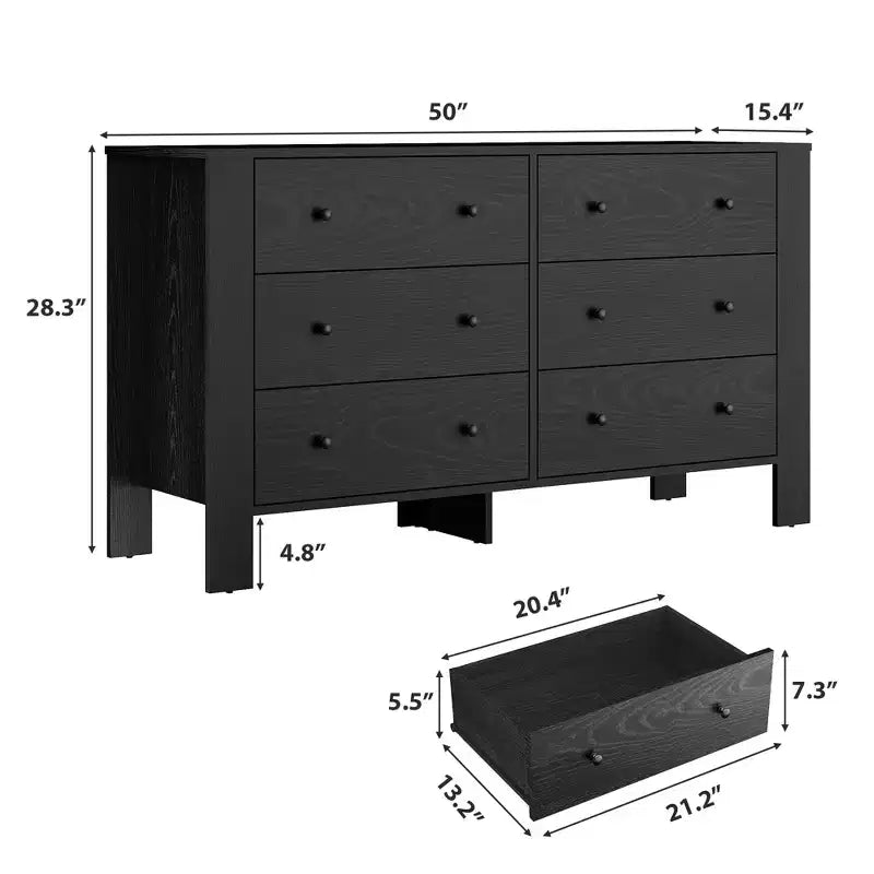 Kommode mit 6 Schubladen fürs Schlafzimmer, moderne Doppelkommode mit Stauraumschubladen, Holzkommode für Schlafzimmer, Eingangsbereich, Flur und Büro