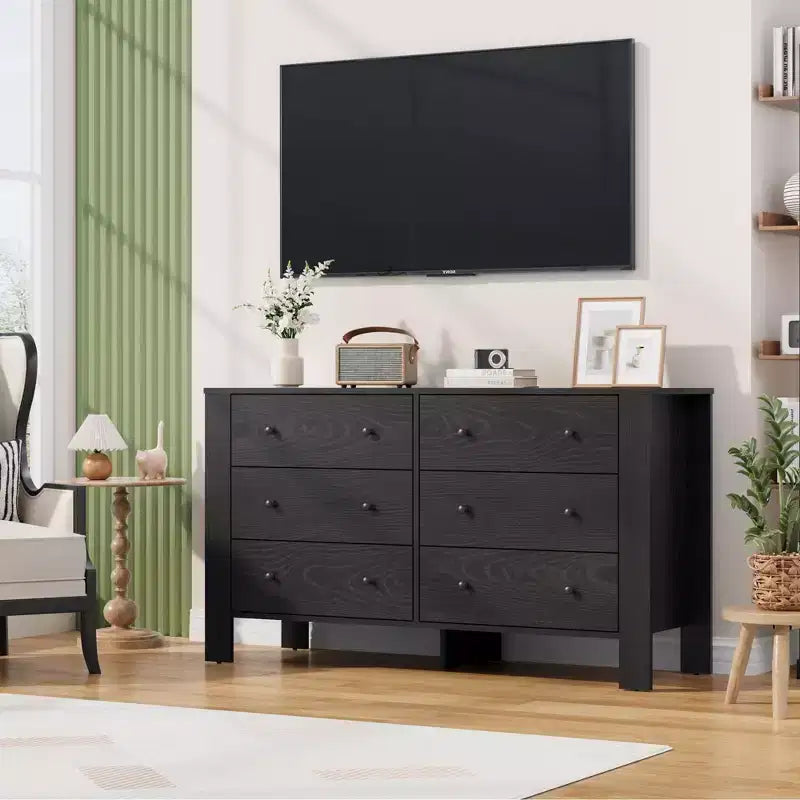 Kommode mit 6 Schubladen fürs Schlafzimmer, moderne Doppelkommode mit Stauraumschubladen, Holzkommode für Schlafzimmer, Eingangsbereich, Flur und Büro