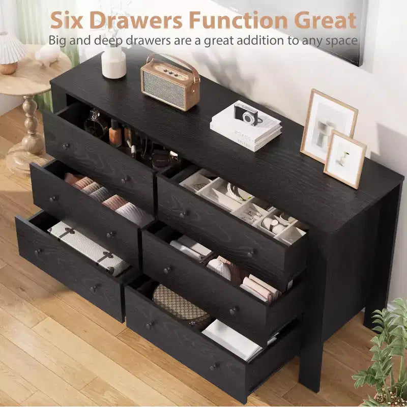 Kommode mit 6 Schubladen fürs Schlafzimmer, moderne Doppelkommode mit Stauraumschubladen, Holzkommode für Schlafzimmer, Eingangsbereich, Flur und Büro