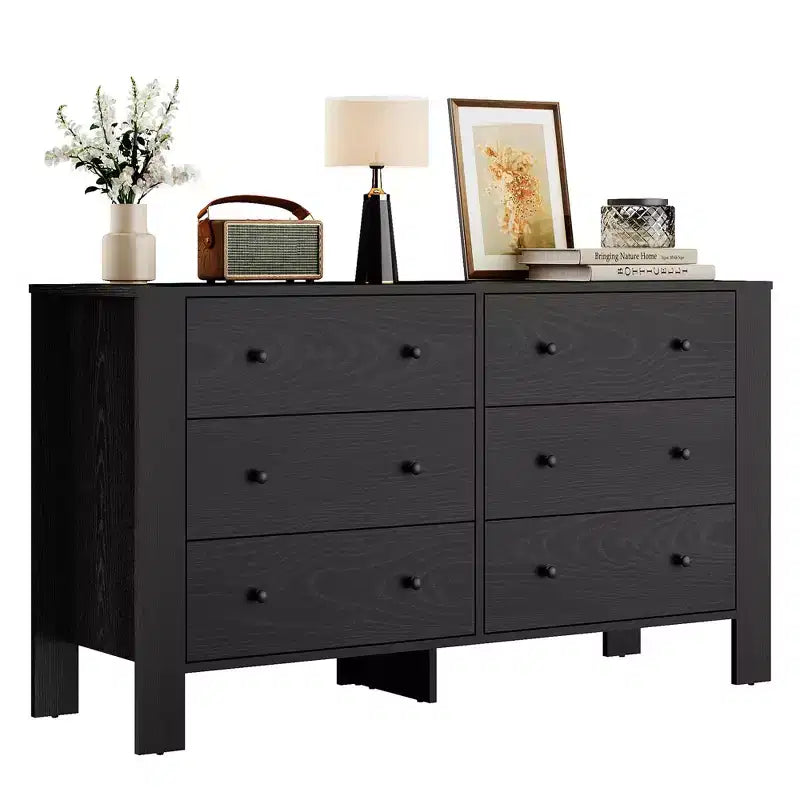 Kommode mit 6 Schubladen fürs Schlafzimmer, moderne Doppelkommode mit Stauraumschubladen, Holzkommode für Schlafzimmer, Eingangsbereich, Flur und Büro