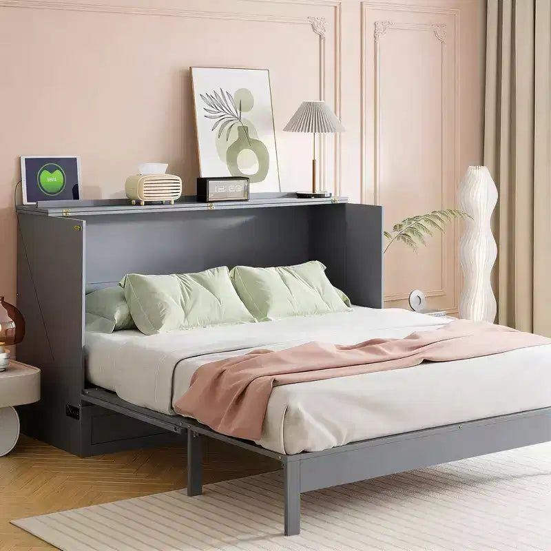 Cama abatible de ratán moderna tamaño queen con cajón grande para sala de estar y habitación de invitados