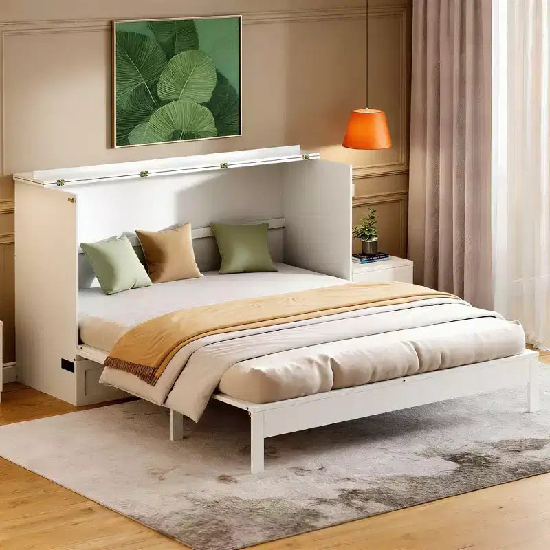 Lit escamotable moderne queen size en rotin avec grand tiroir, pour le salon et la chambre d’amis