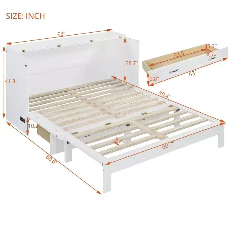 Lit escamotable moderne queen size en rotin avec grand tiroir, pour le salon et la chambre d’amis
