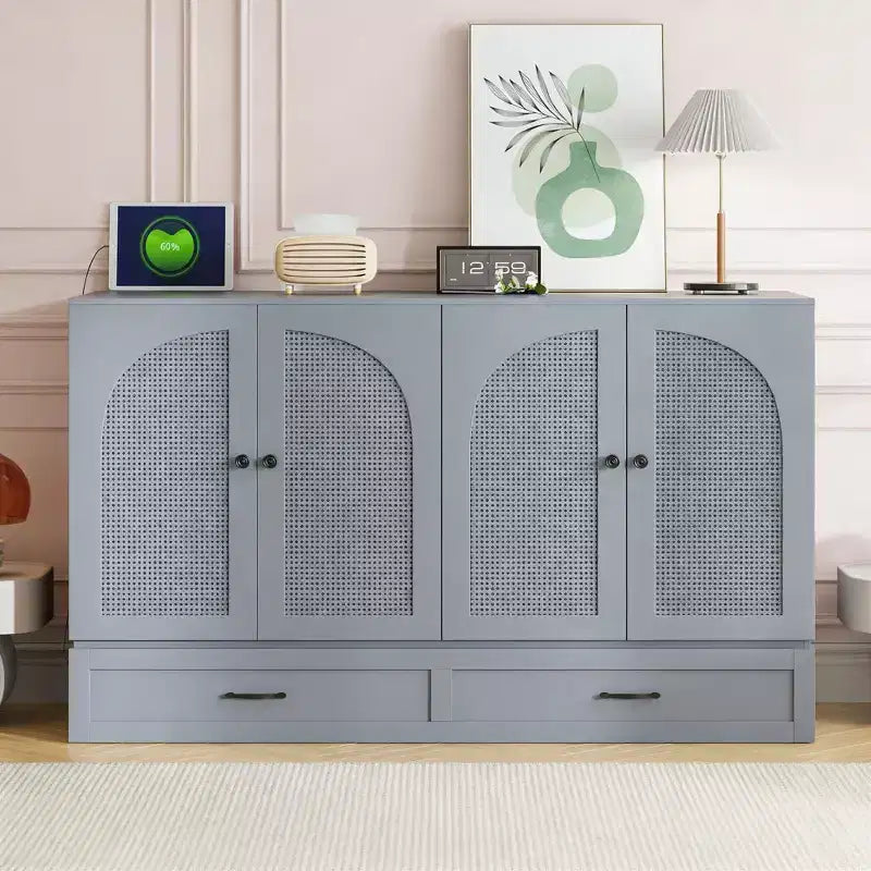 Lit escamotable moderne queen size en rotin avec grand tiroir, pour le salon et la chambre d’amis