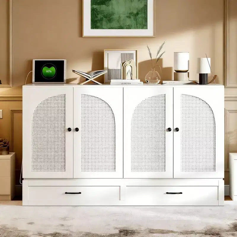 Lit escamotable moderne queen size en rotin avec grand tiroir, pour le salon et la chambre d’amis