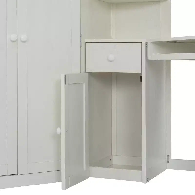 Lit mezzanine tout-en-un pour une personne avec penderie intégrée, bureau, étagères, plateau pour clavier et projecteur