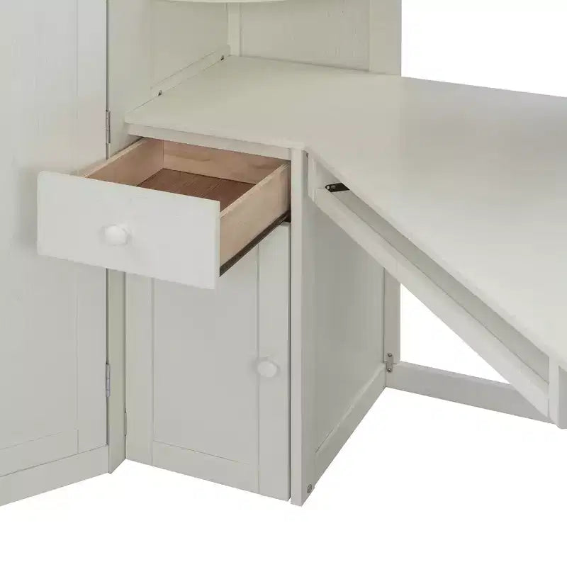 Lit mezzanine tout-en-un pour une personne avec penderie intégrée, bureau, étagères, plateau pour clavier et projecteur