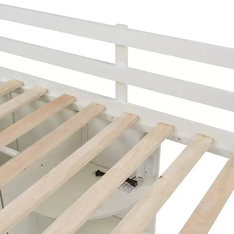 Lit mezzanine tout-en-un pour une personne avec penderie intégrée, bureau, étagères, plateau pour clavier et projecteur